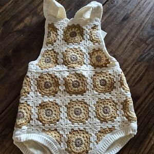 Rylee + Cru Cream and Tan Crochet One Piece